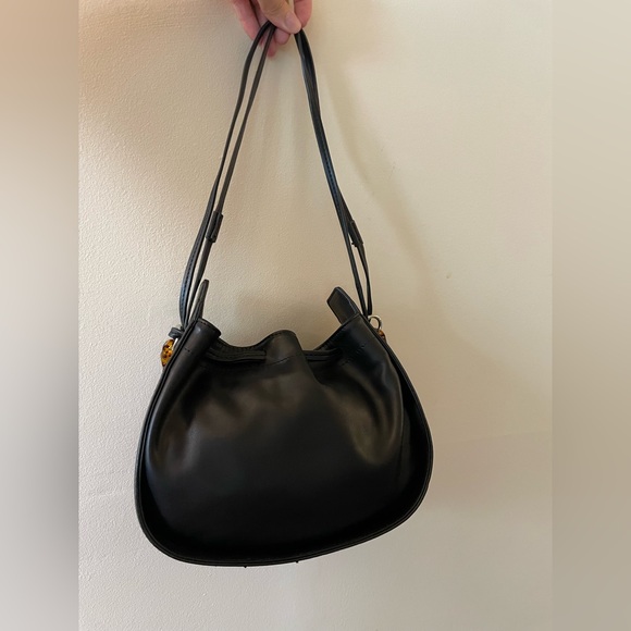 Black Leather Shoulder Bag with Chain Detail - Picture 2 of 5